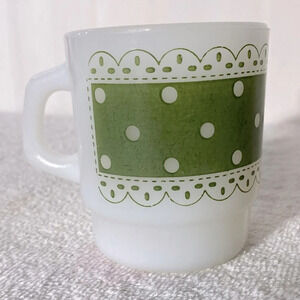 Vintage Anchor Hocking Fire King Stacking Milk Glass Mug W Avocado Green